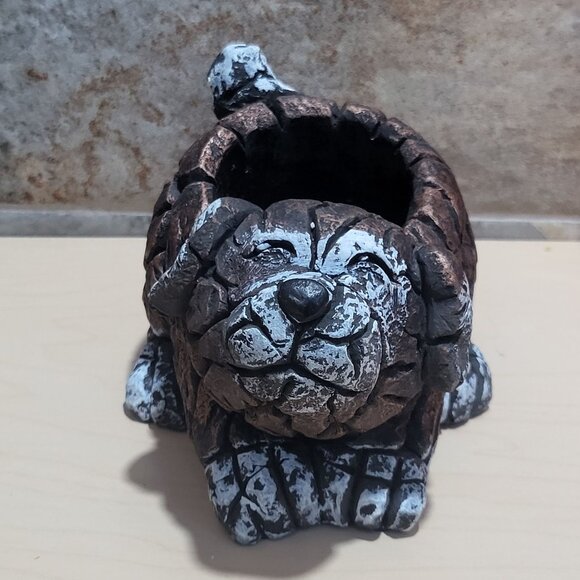 Dog Planter Distressed Stone Effect Finish Succulent Flowerpot Small Cement Anim - Picture 1 of 13